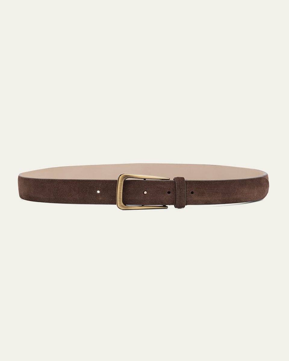 Soft Velour Leather Logo-Buckle Belt